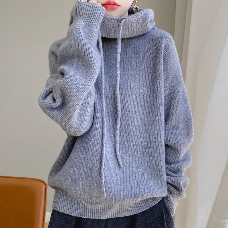 Thick Wool Hooded Sweater for Women - Cozy Knitted Top