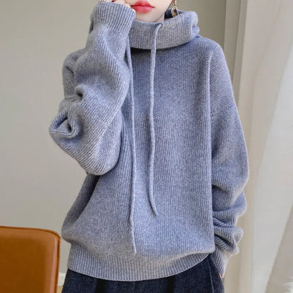 Thick Wool Hooded Sweater for Women - Cozy Knitted Top