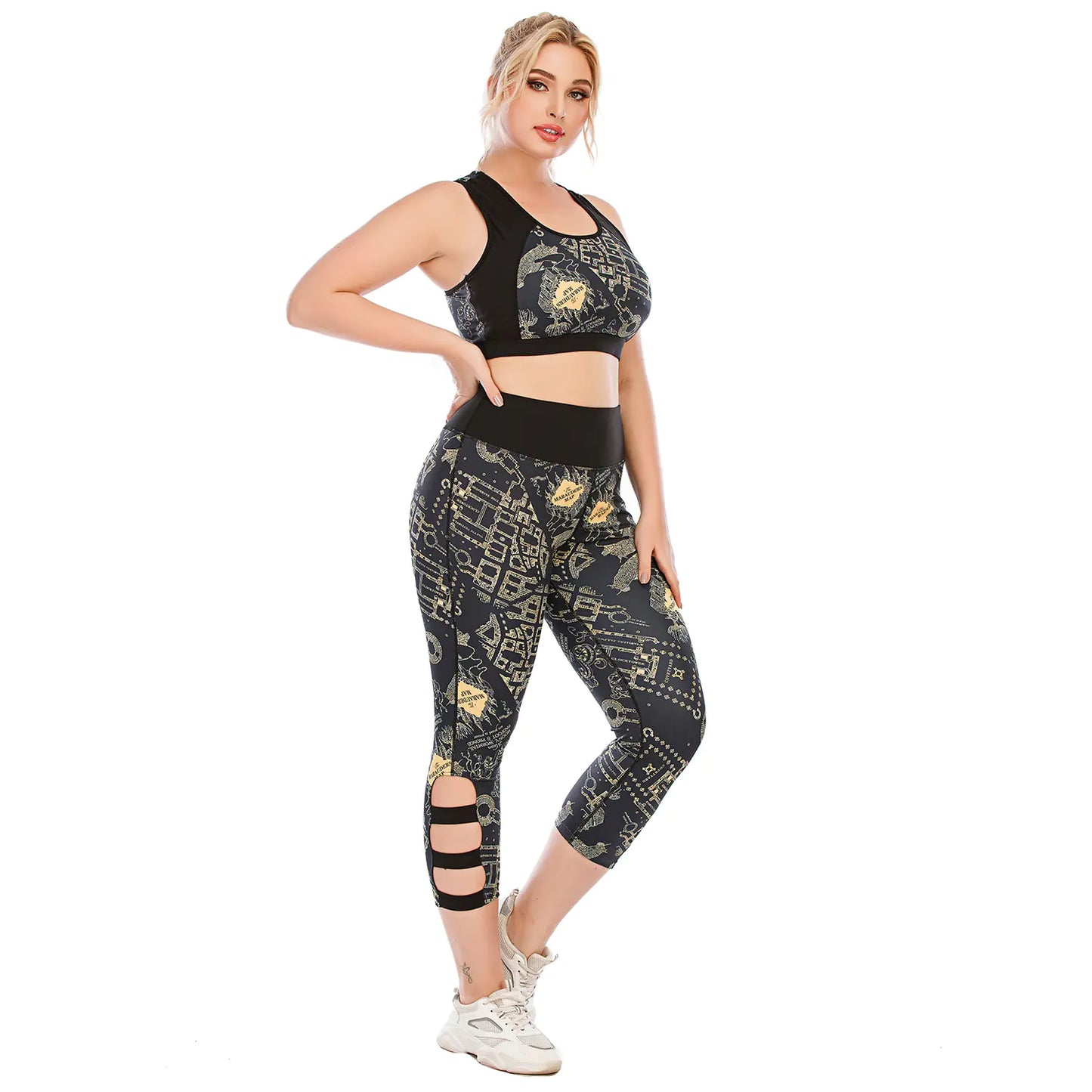 Plus Size Yoga Clothes Set with Sports Bra and Leggings