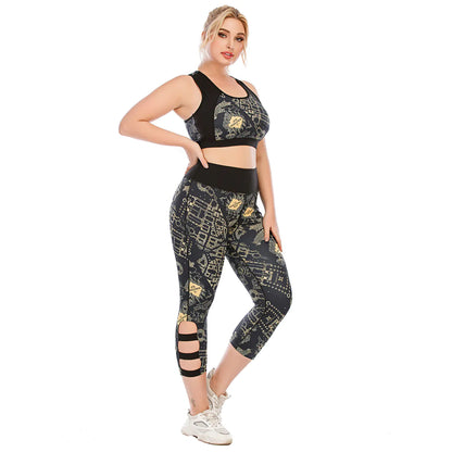 Plus Size Yoga Clothes Set with Sports Bra and Leggings