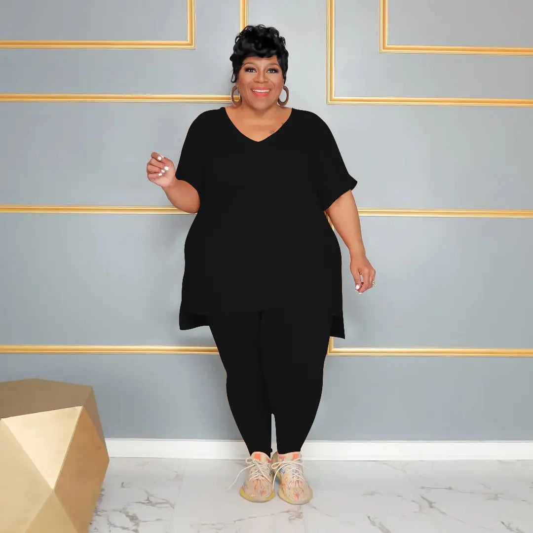 Plus Size Women's Spring Summer T-Shirt and Pants Set