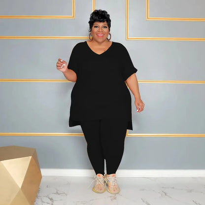 Plus Size Women's Spring Summer T-Shirt and Pants Set
