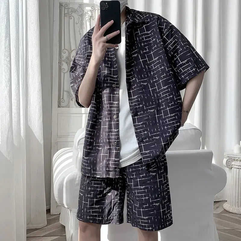 Casual Printed Cardigan and Shorts Set for Students