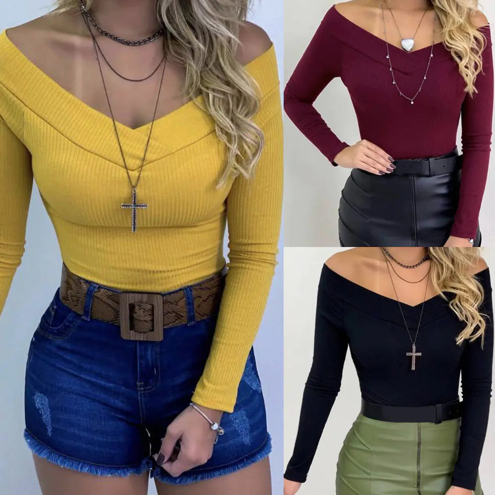 Women's Fashion V-Neck Long Sleeve T-Shirt