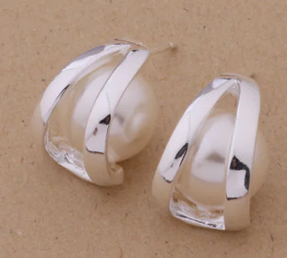 925 Silver Jewelry, Silver-Plated Pearl Earrings