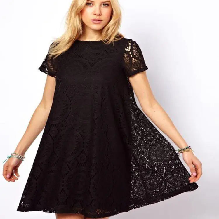 Plus Size Summer Dress with Lace A-Line Design - Trendy Attic Store01