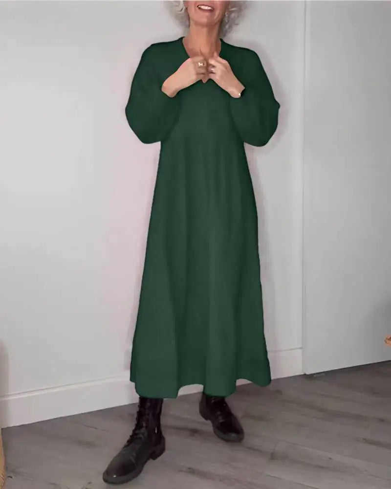 Fall Winter Women's Solid Color V-Neck Dress - Trendy Attic Store01