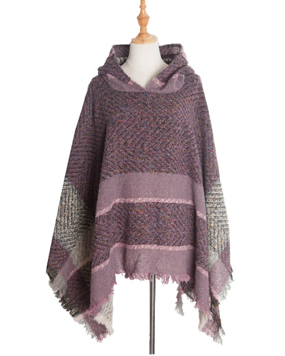 2022 Women's Hooded Houndstooth Cape Poncho