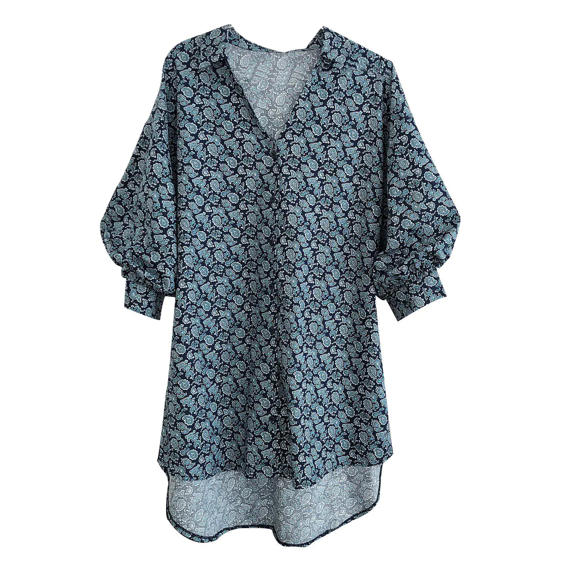 Retro High Street V-Neck Floral Shirt Dress for Women