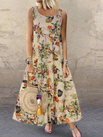 Retro Floral Print Short-sleeved Round Neck Dress - Trendy Attic Store01