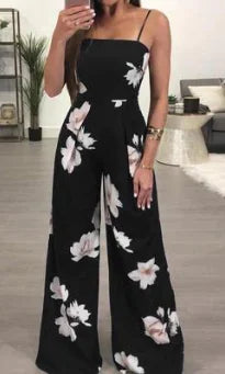 Summer Floral Backless Jumpsuit with Tie Straps