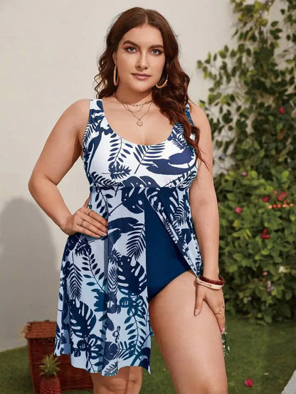 Plus Size Digital Print Bikini with Skirted Design