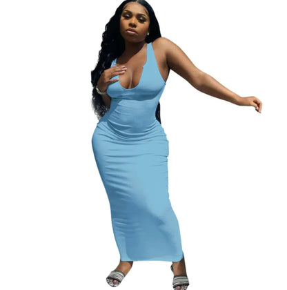 Maxikleid mit tiefem V-Ausschnitt und Spaghettiträgern