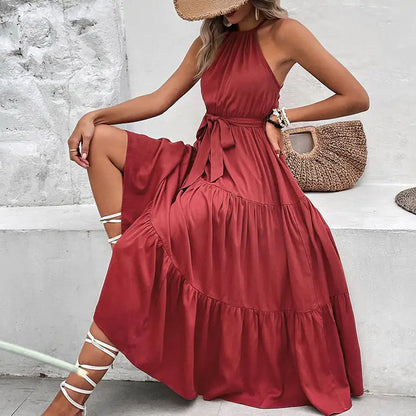 Halter Solid Color Dress for Women