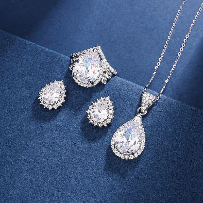 Gemstone Crown Necklace Set with Earrings & Ring - Trendy Attic Store01