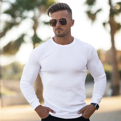 Color-blocking Long-sleeved Round Neck T-shirt