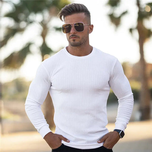 Color-blocking Long-sleeved Round Neck T-shirt