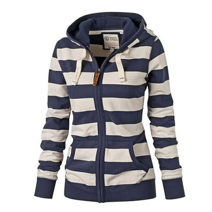 Plus Size Striped Hoodie with Long Sleeves