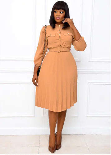 Plus Size Solid Color Midi Dress for Women