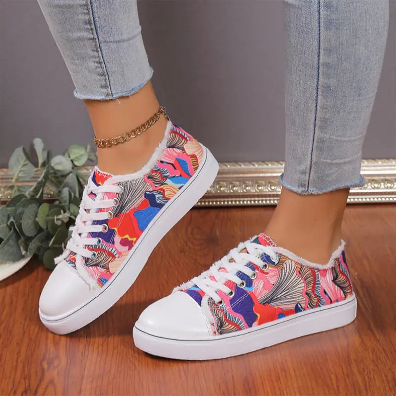 Low Top Floral Canvas Shoes for Women - Breathable Design