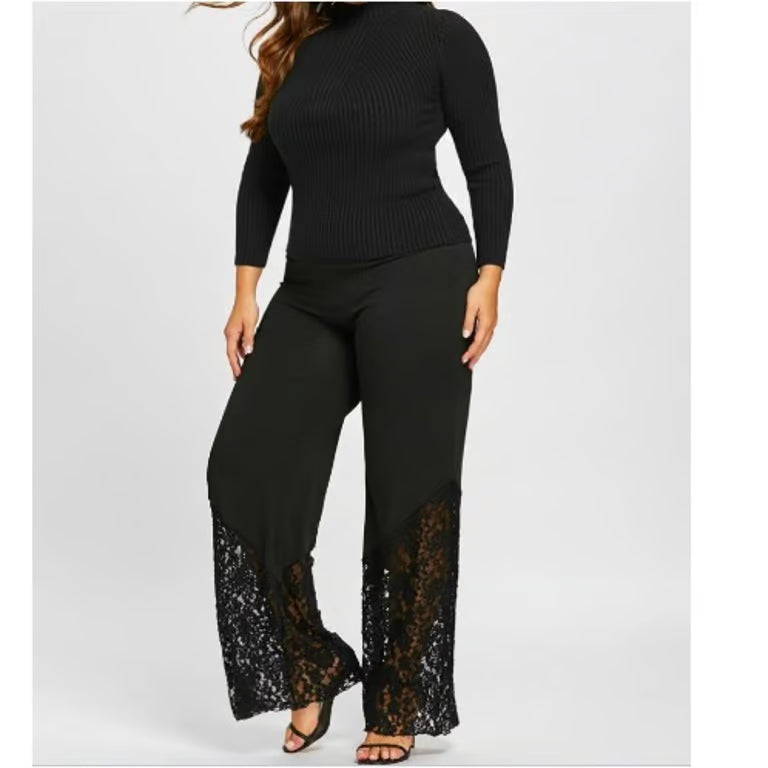 Plus Size Women's Casual Wide Leg Lace Pants