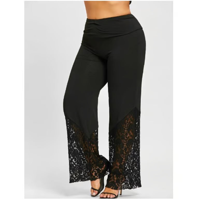 Plus Size Women's Casual Wide Leg Lace Pants