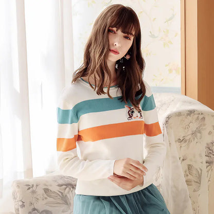 Cartoon Striped Knit Top - Women's Basic Style