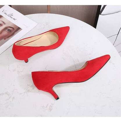 Low Heels Pumps Pointed Toe Kitten Heels Flock Plus Size Shoes