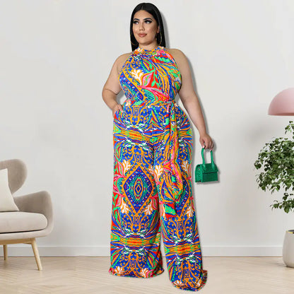 Plus Size Women's Sleeveless Summer Jumpsuit with Sash