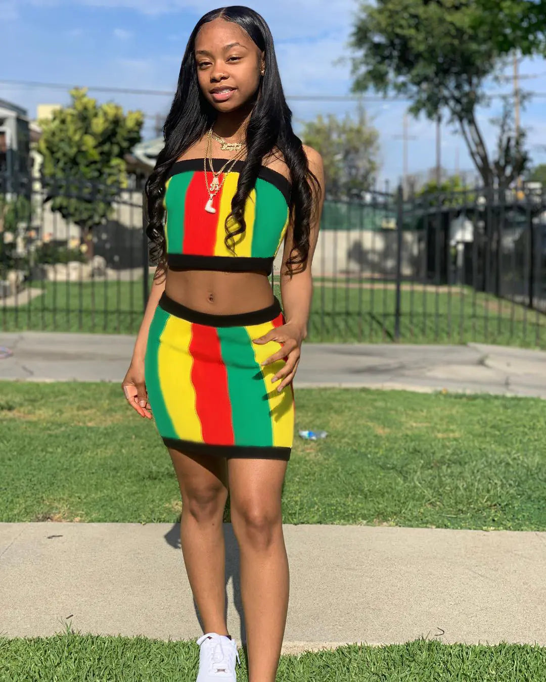 DN8240 Women's Striped Print Two-Piece Set Outfit