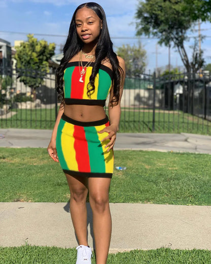 DN8240 Women's Striped Print Two-Piece Set Outfit