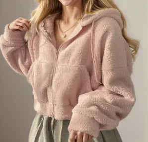 Lamb Wool White Hooded Sweater For Women