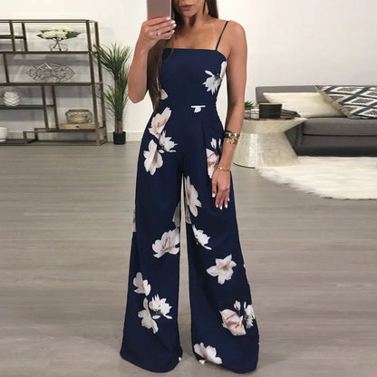 Summer Floral Backless Jumpsuit with Tie Straps