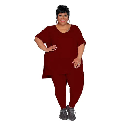 Plus Size Women's Spring Summer T-Shirt and Pants Set