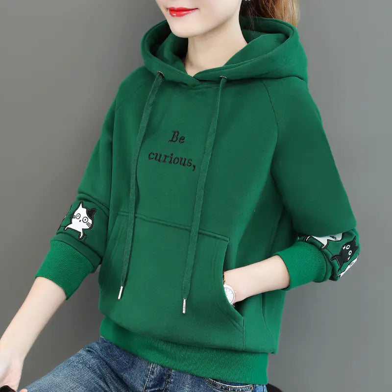 Fleece-Lined Thick Hooded Sweatshirt for Women