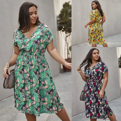 Women's Summer V-Neck Floral Beach Dress