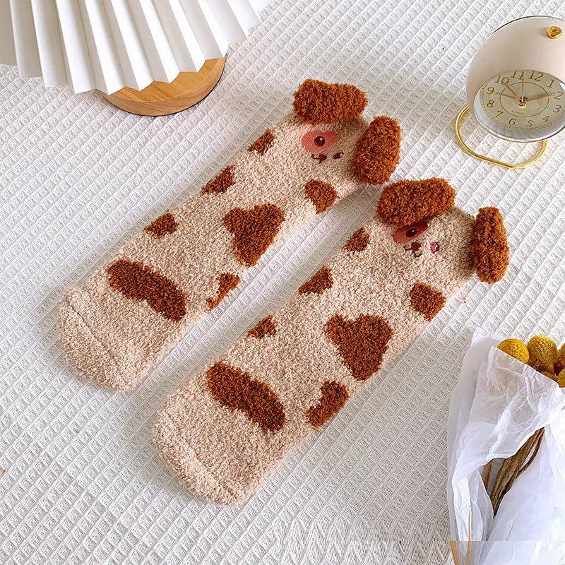 Dicke warme Korallenfleece-Socken für Damen, mittellang, zum Schlafen