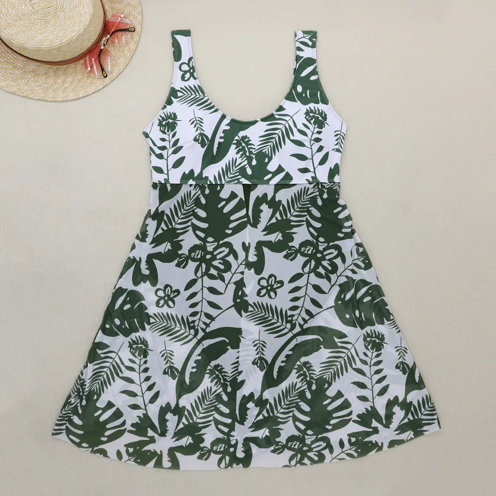 Plus Size Digital Print Bikini with Skirted Design
