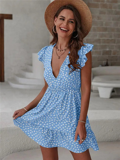 Women's Printed Sleeveless Loose V-Neck Dress