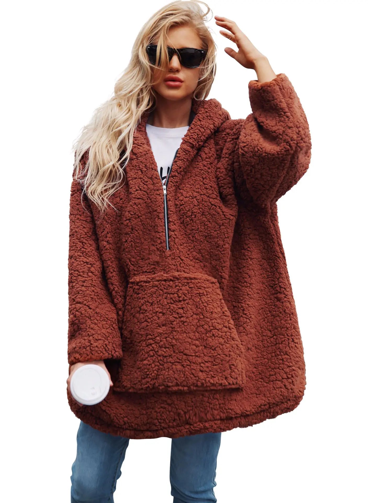 Faux Fur Hoodie & Plush Sweatshirt