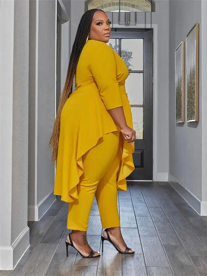 Plus Size Women's Casual Two Piece Set - Top & Pants