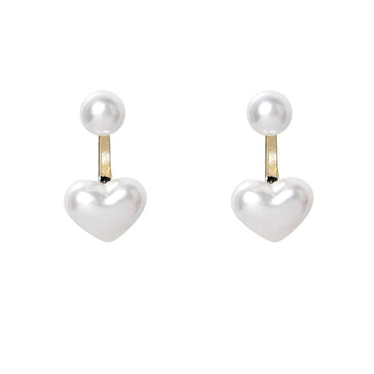 925 Silver Simple Heart Pearl Stud Earrings