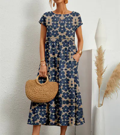 Loose Cotton Linen Sleeveless Printed Summer Dress