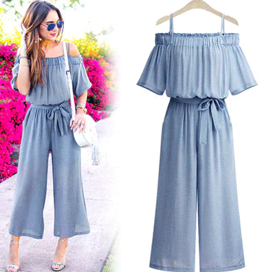 Plus Size Off-Shoulder Jumpsuit with Wide Leg Pants