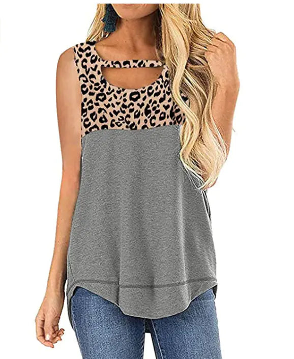 Women's Sleeveless Color Block Leopard Print Top - Trendy Attic Store01
