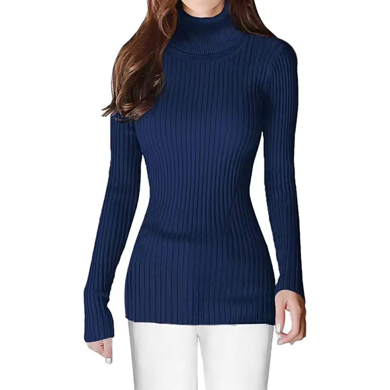 Fashionable Turtleneck Ribbed Sweater for Women