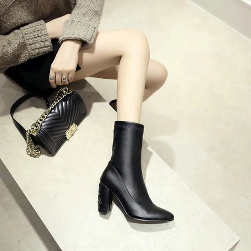 Embroidered Gray Ankle Boots with Chunky Heels for Women