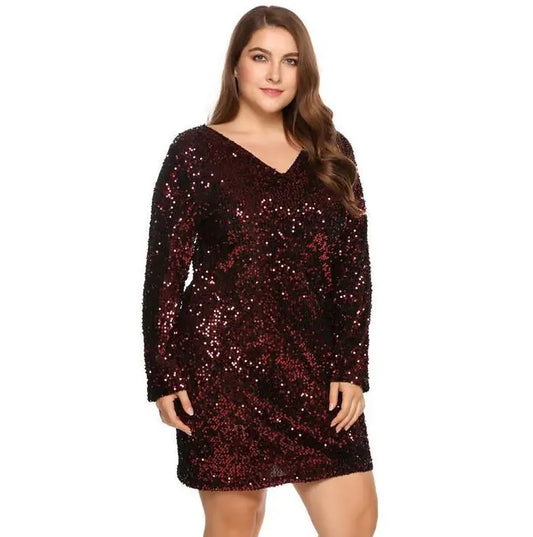 Plus Size V-Neck Long Sleeve Dress for Women