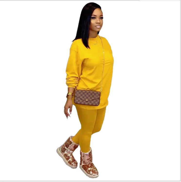 Trendy Women's Candy Color Two-Piece Casual Set