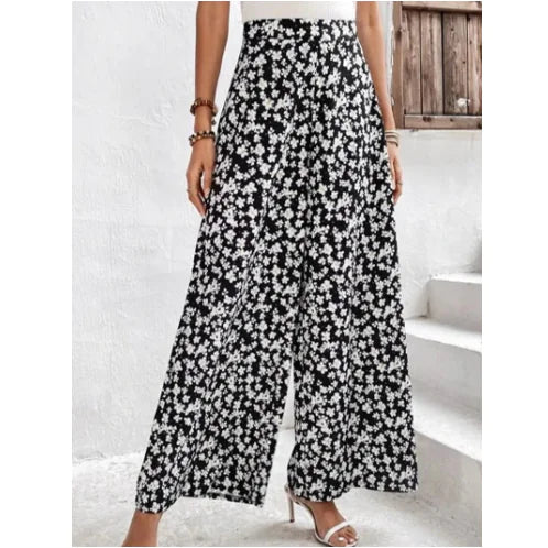 Plus Size Women's Ditsy Print High Rise Wide Leg Pants - Trendy Attic Store01